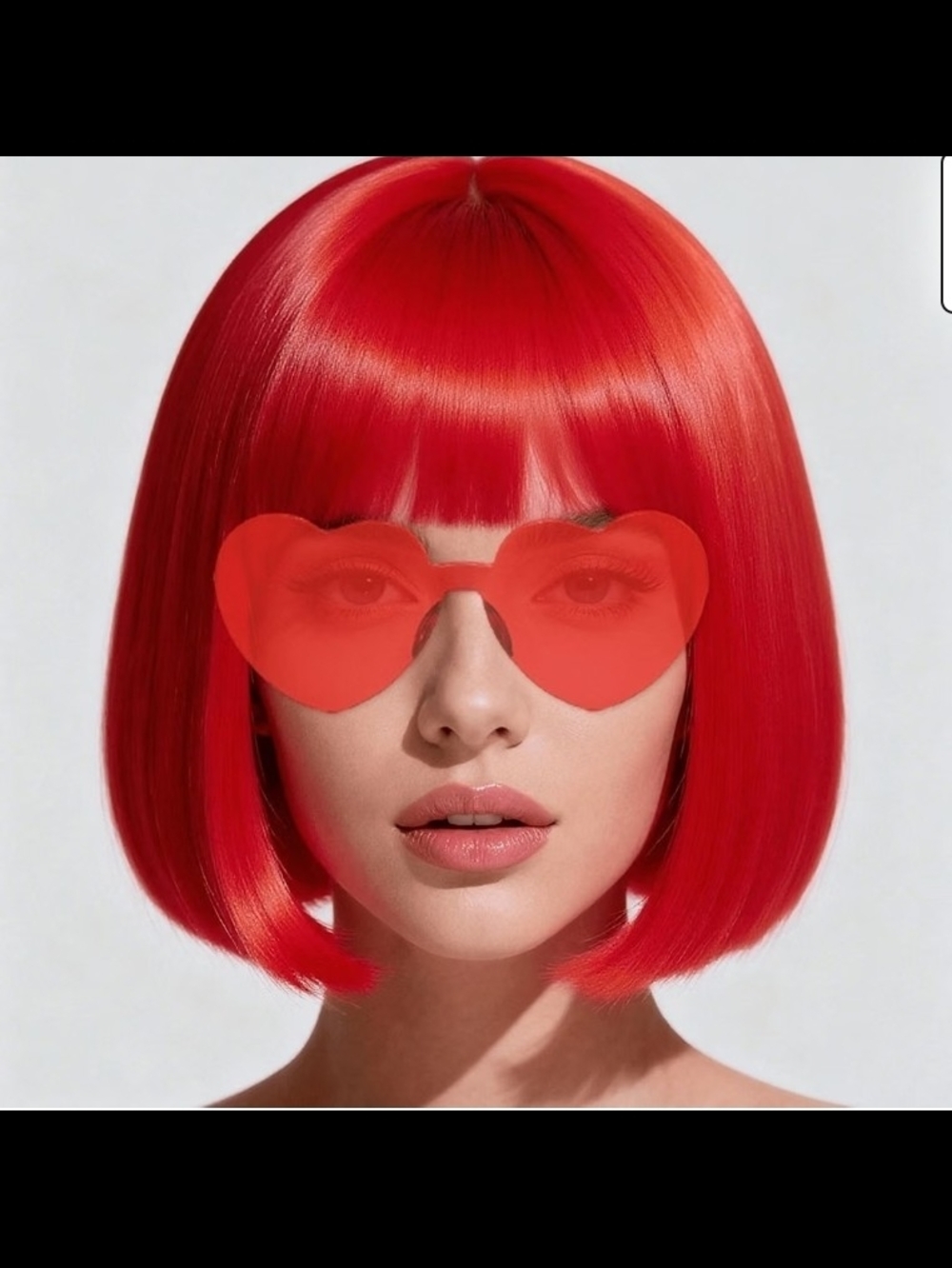 Red Bob Wig with Heart Sunglasses